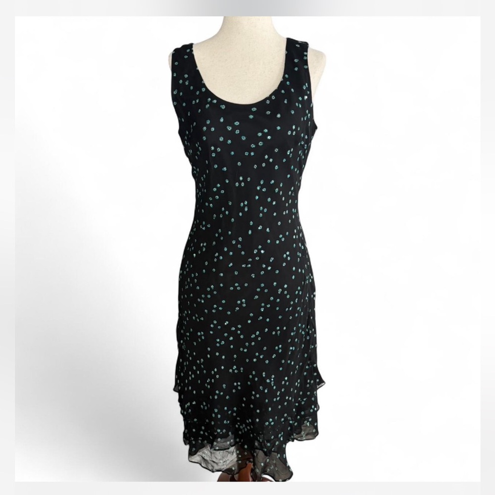 dressbarn Black Sleeveless Midi Dress with Mint Polka Dots